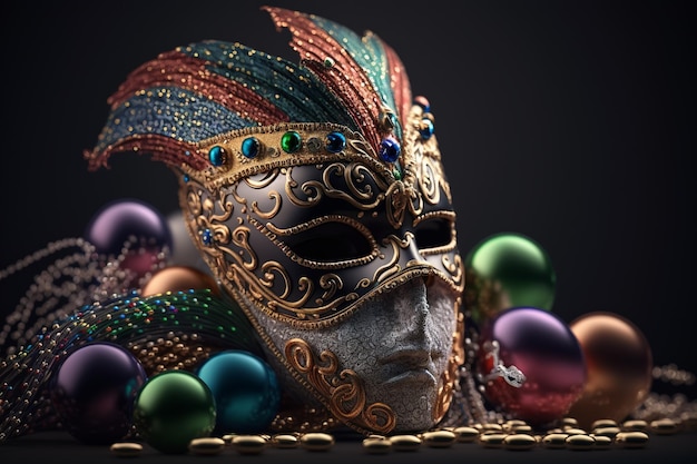 Festa di carnevale maschera del festival Colorato mardi gras perline coriandoli piume Evento popolare in Brasile Umore festivointrattenimento di lusso Generative AI