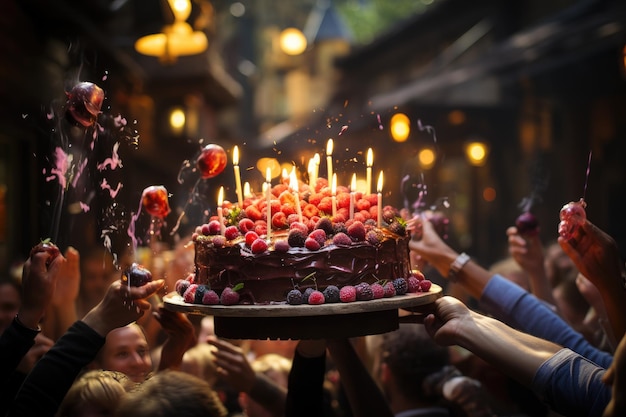 Festa di compleanno con torta e cioccolato fonte generativa IA