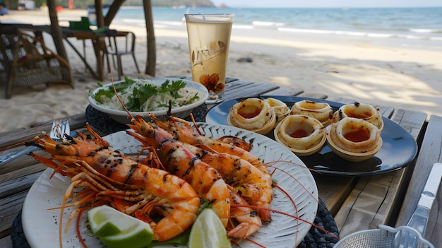 Festa di frutti di mare thailandesi gamberetti alla griglia