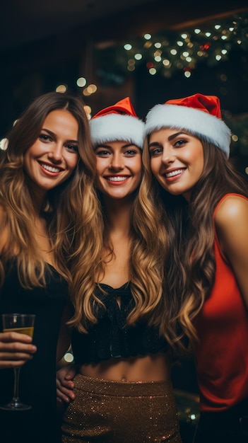 Festa di Natale con bellissime giovani donne AI generativa