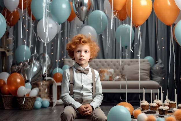 Festa di palloncini per bambini ragazzo blu bambini carino piccolo compleanno AI generativa