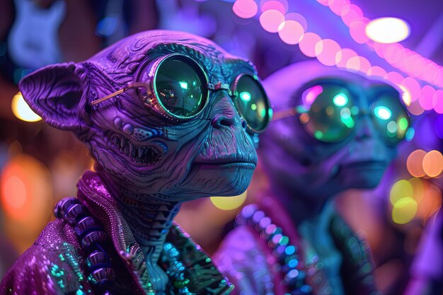 festa disco intergalattica su un pianeta alieno farout completo di creature extraterrestri funky grooving al bea