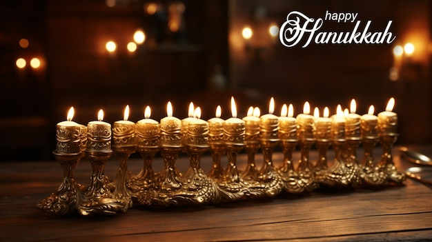 Festa ebraica Hanukkah con candele e luci tradizionali menorah