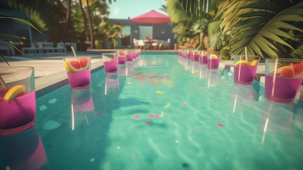 Festa estiva in piscina con cocktail Illustrazione AI GenerativexA