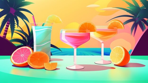 Festa estiva in piscina con cocktail Illustrazione AI GenerativexA