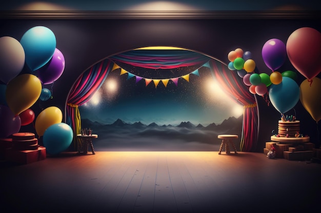 Festa festiva con palco di palloncini e ghirlande Illustration AI Generative