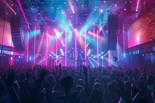 festa folla luci del palco concerto dal vivo festival di musica estiva immagine realistica