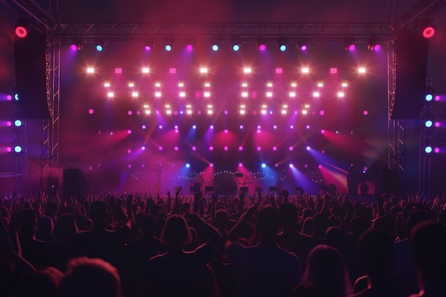 festa folla luci del palco concerto dal vivo festival di musica estiva immagine realistica