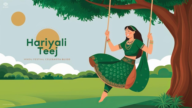 Festa indiana Happy Haryali Teej e Hartalika Teej illustrazione