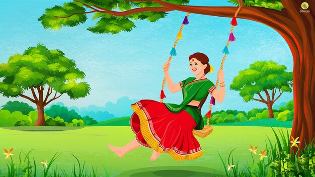 Festa indiana Happy Haryali Teej e Hartalika Teej illustrazione