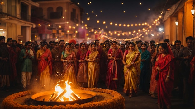 Festa indiana Happy lohri con Lohri oggetti di scena vacanza Sfondio celebrazione Punjabi biglietto di auguri