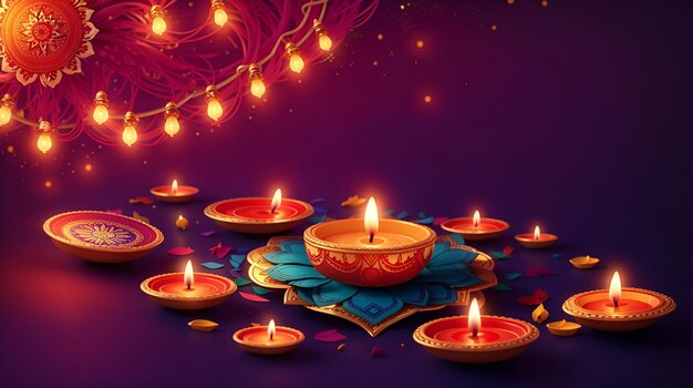 Festa indù Diwali Celebrazione Sfondi con colori vivaci e lampade Diyas per banner