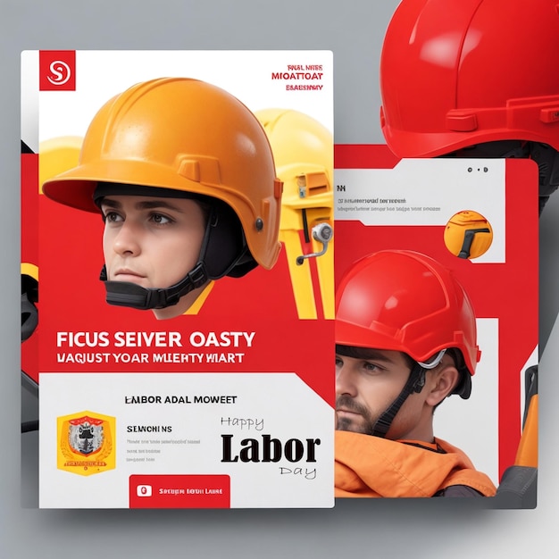 Festa internazionale del lavoro PSD con modello di post sui social media per la sicurezza del casco e gli strumenti