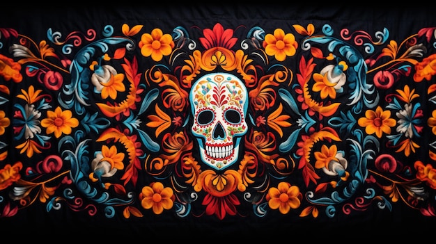 Festa messicana Dia de Los Muertos sfondo di design etnico tradizionale