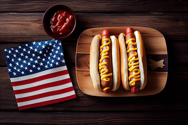 Festa nazionale USA Labor Day Memorial Day Flag Day 4 luglio hot dog con ketchup e senape