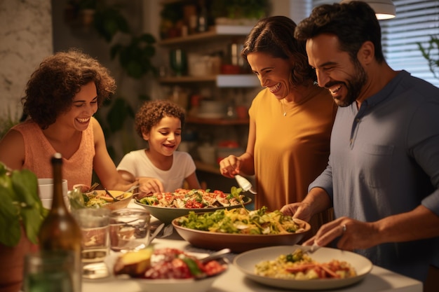 Festa saporita Cena a buffet in cucina con gioia della famiglia Latinx