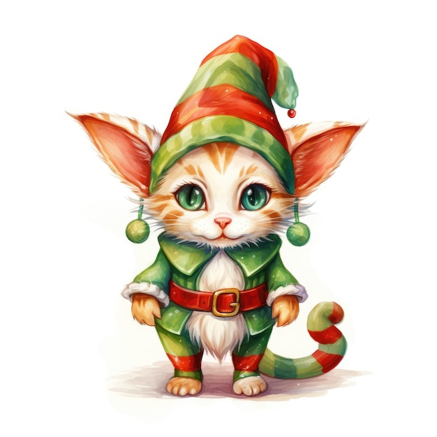 Feste feline Adorabile gatto che indossa un esilarante costume tradizionale da elfo di Natale Un affascinante