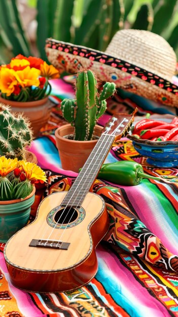 Festeggia il Cinco De Mayo con una chitarra sombrero e maracas