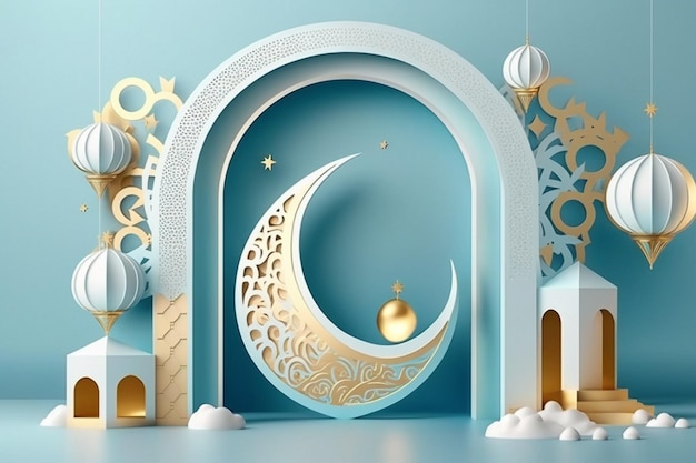 Festeggia le festività natalizie con un bellissimo display di una moderna festa islamica del Ramadan in 3D