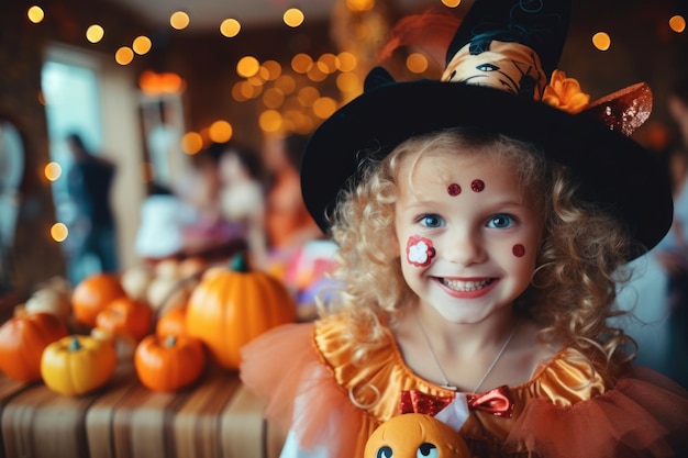 Festeggiamenti di Halloween della strega del bambino gioioso