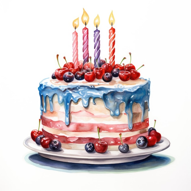 Festeggiamo con una torta di compleanno ad acquerello fotorealistica e spettacolare