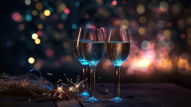 Festeggiamo il nuovo anno 2023 con stelle filanti e fuochi d'artificio IA generativa