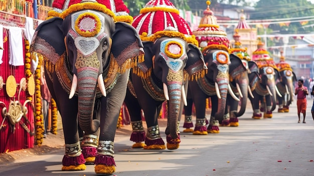 Festival del Kerala Happy Onam sfondo con cibo tradizionale servito su foglia di banana ai generato