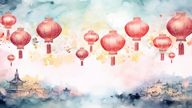 Festival delle lanterne ad acquerello del Capodanno cinese