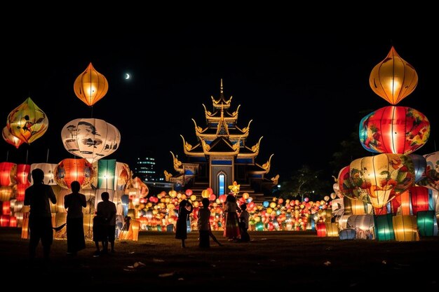 Festival delle lanterne colorate o festival Yee Peng a nord della Thailandia Capodanno