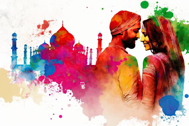 Festival tradizionale indiano di colori e amore su sfondo sfocato