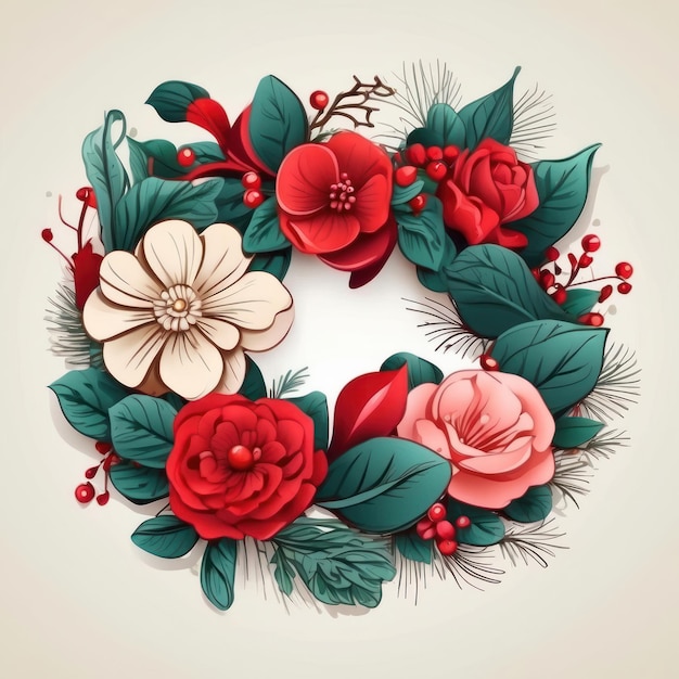 Festive Flora HandIllustrated Round Christmas Element for Designs