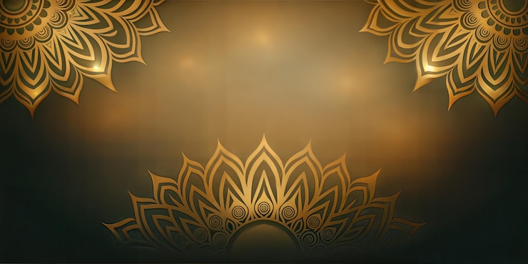Photo festive golden background with bokeh lights and mandala for diwali celebrations