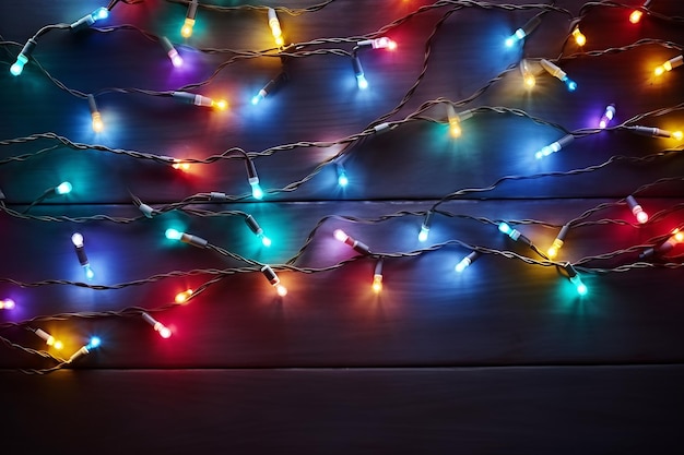 Festive Radiance Christmas Lights con tonalità RGB su sfondo di tavolo in legno