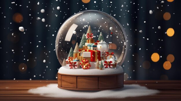 Festive Snow Globe con regali Elevate i vostri disegni con un globo di neve in vetro 3D che mostra scatole regalo