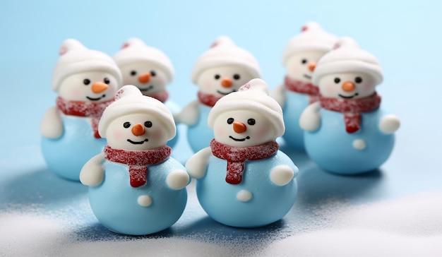 Festive Snowman Cake Pastry su sfondo natalizio creato con strumenti generativi di AI