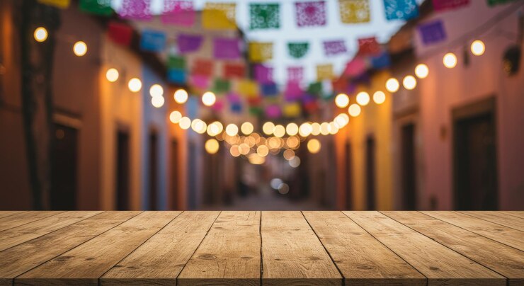 Festive Street Scene with Lights and Papel Picado