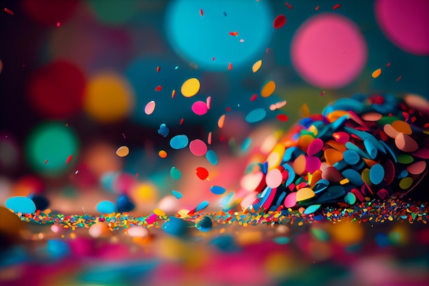 Festivi coriandoli colorati volanti in aria per la celebrazione e la festa notturna coriandoli di carta multicolore per celebrare la vittoria, il compleanno e il nuovo anno AI generativa