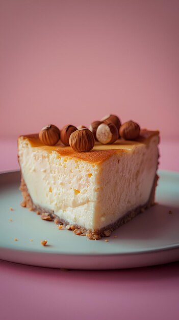 Fetta di cheesecake cremosa con nocciole sopra