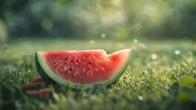 Fetta di cocomero sullo sfondo dell'erba