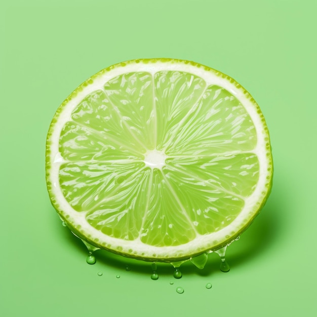 Fetta di lime su sfondo verde Illustrazione AI generativa