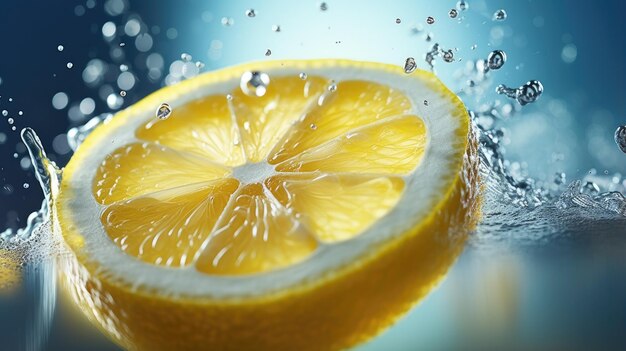 Fetta di limone e spruzzi d'acqua