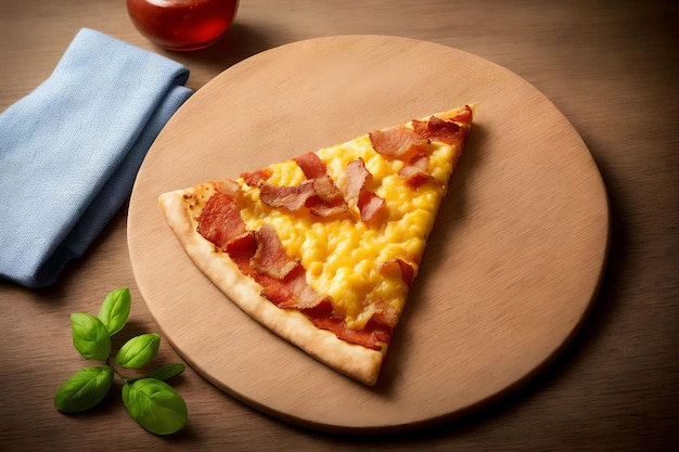 Fetta di pizza ai peperoni fatta in casa su piatto di legno arte generativa di AI