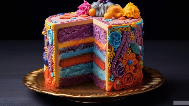 Fetta di torta decorata con colori vivaci