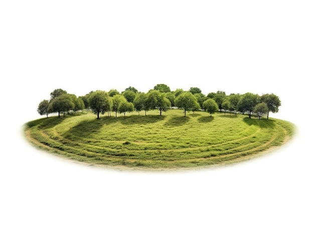 Fetta rotonda di campo in erba con sezione di terreno pezzo di terra con superficie di erba verde isolata