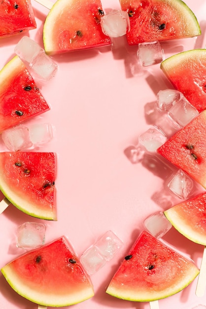 Fetta Wayermelon in trasparenza di freschezza sfondo rosa acqua