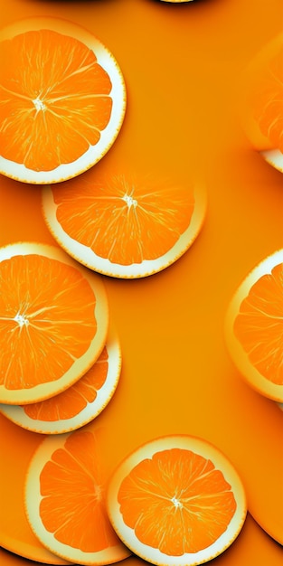 Fette d'arancia che galleggiano nel succo generato dall'intelligenza artificiale