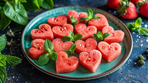 Fette di cocomero tagliate in modo creativo a forma di cuore