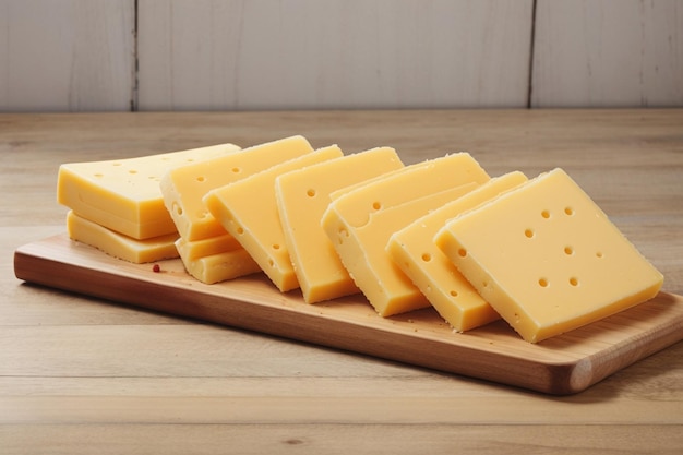 Fette di formaggio americano su una tavola di legno
