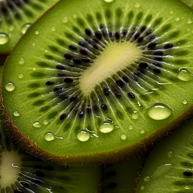 Fette di kiwi Arafed con gocce d'acqua generative ai