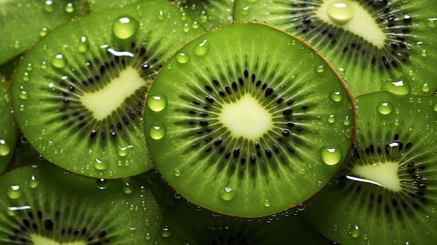 fette di kiwi con sfondo acqua Close up gocce d'acqua